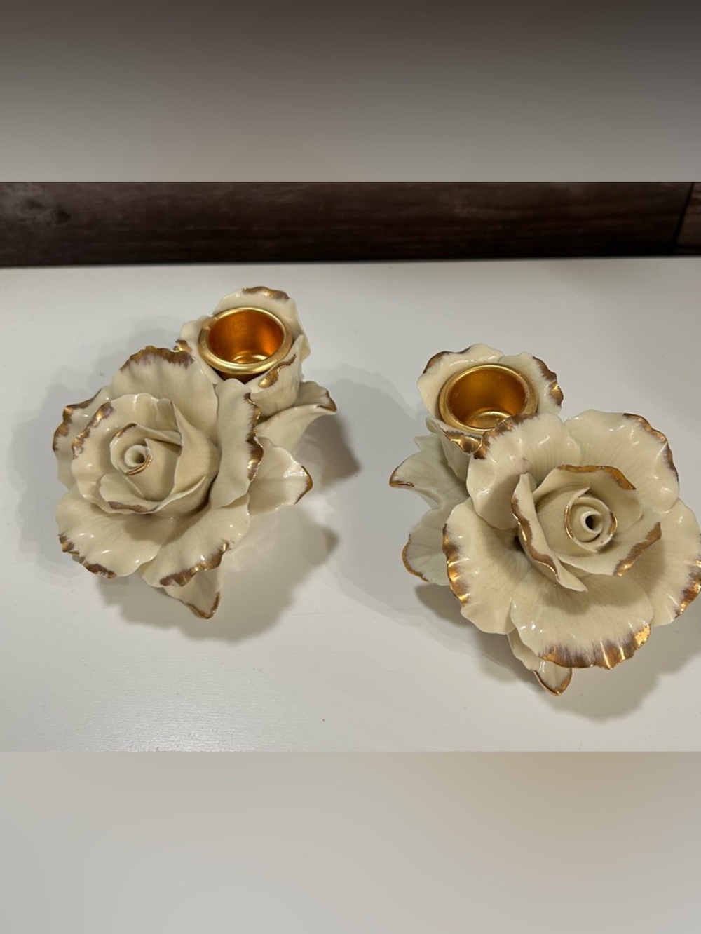 Vintage Avon Porcelain Rose Candle Holders